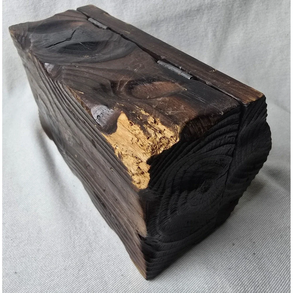 Hand Carved Wood Trinket Box W/Hinged Lid 6.5